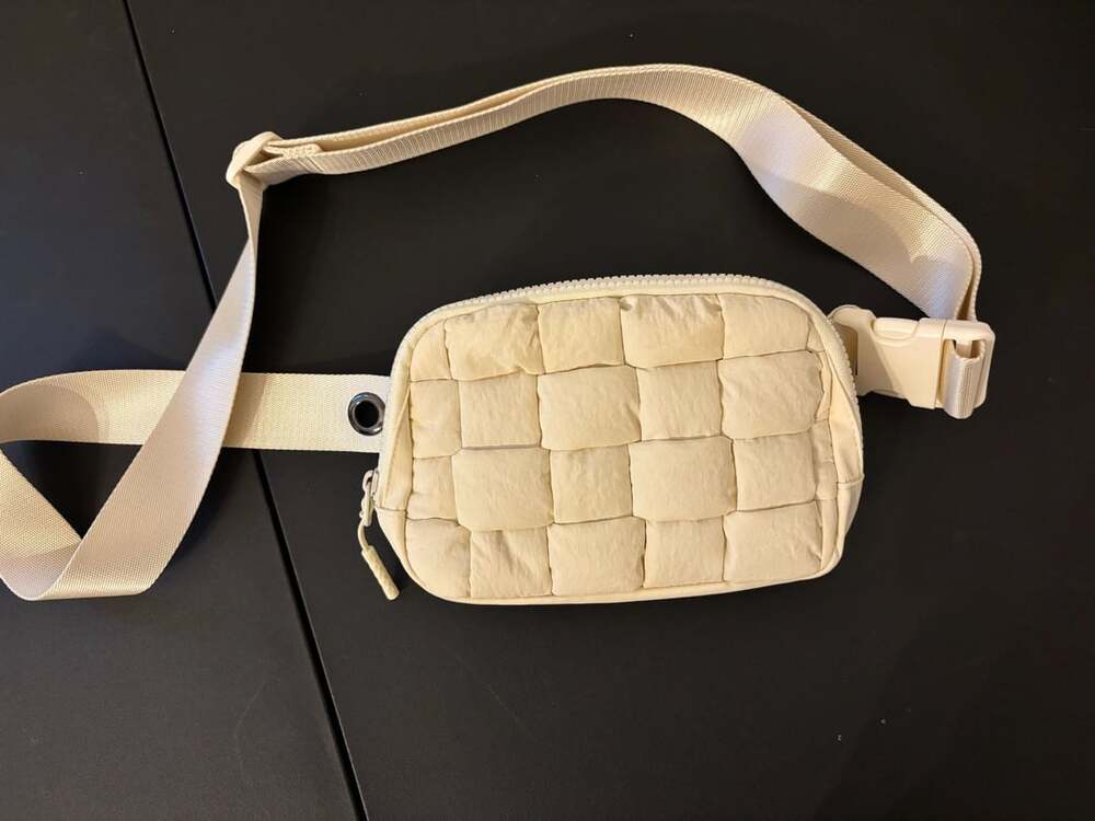 Iris & rainbow Quilted Puffer Bag Beige Nylon Crossbody Fanny Pack